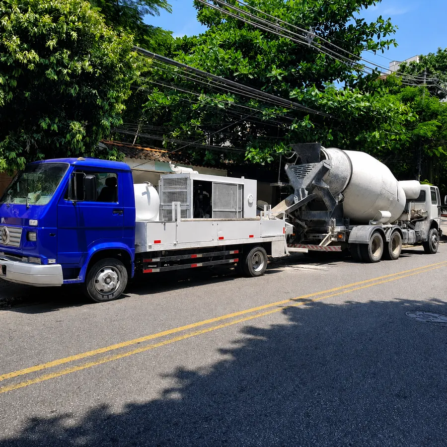 Equipamentos da Teramix posicionados para concretagem